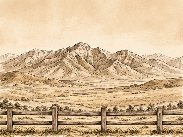 Crest & Rail Fencing mountain and split-rail illustration